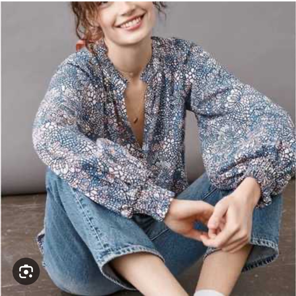 Anthropologie Maeve Jantina Blue Pink Mosaic Top Small (fits like a medium)